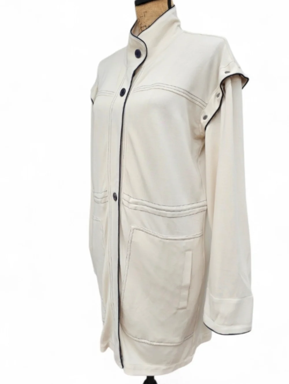 NWT Lysse Cream Jacket Convertible Detachable Sleeve Snap Button Coat, Size M